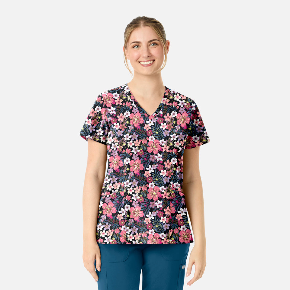 Maevn Print Scrub Top - Tropical Bloom