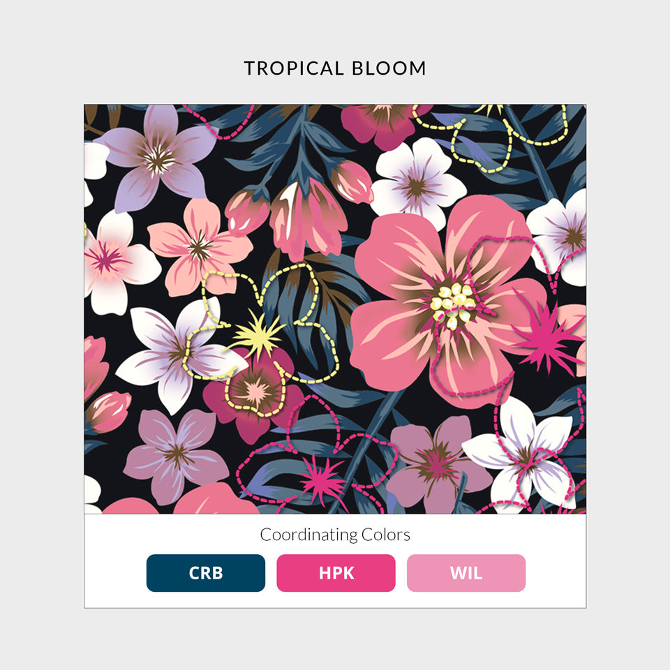 Women's Curved V-Neck Print Top Tropical Bloom | 1797-TPBL