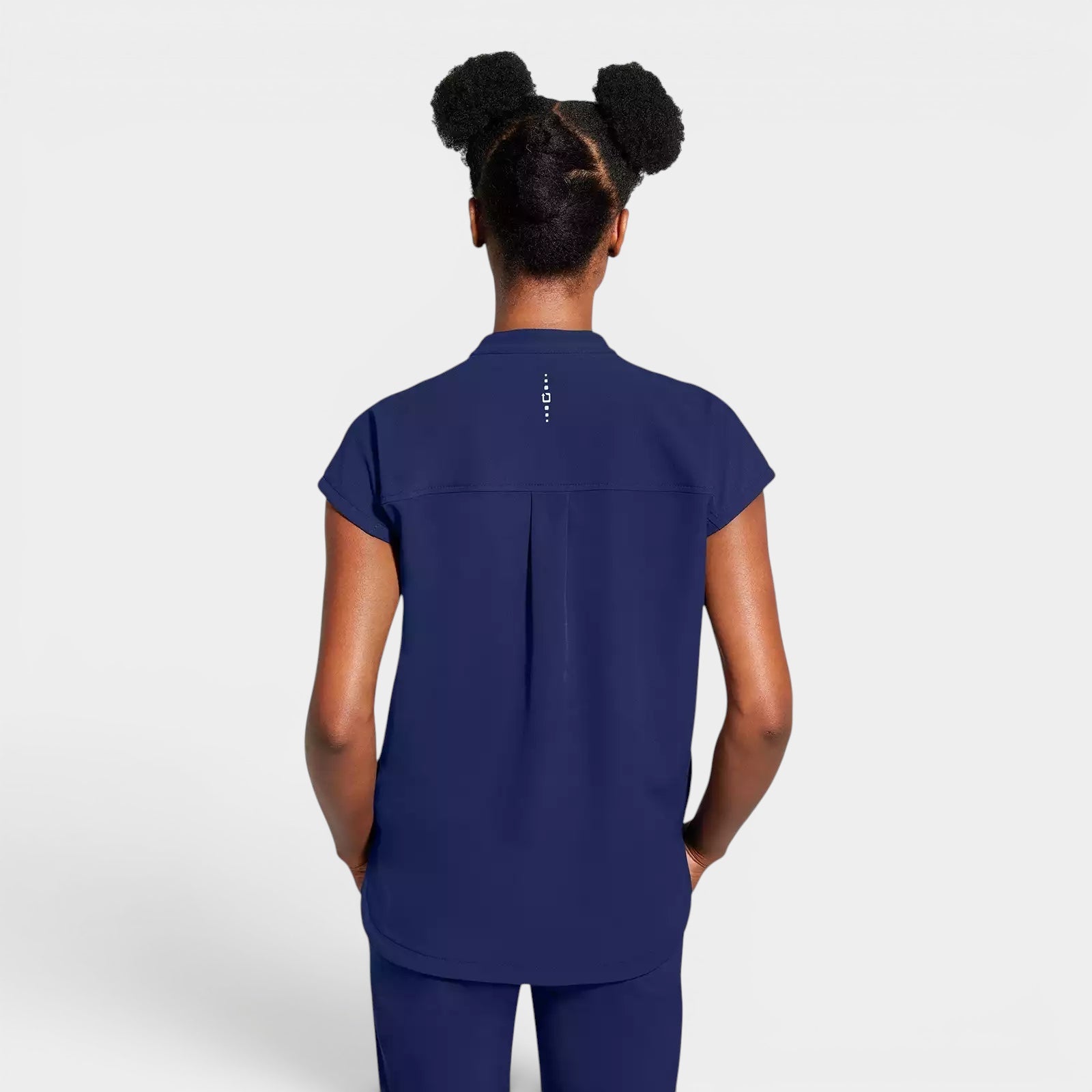Read's Uniforms navy blue relaxed fit dolman sleeve scrub top with side vents and rounded hem.
