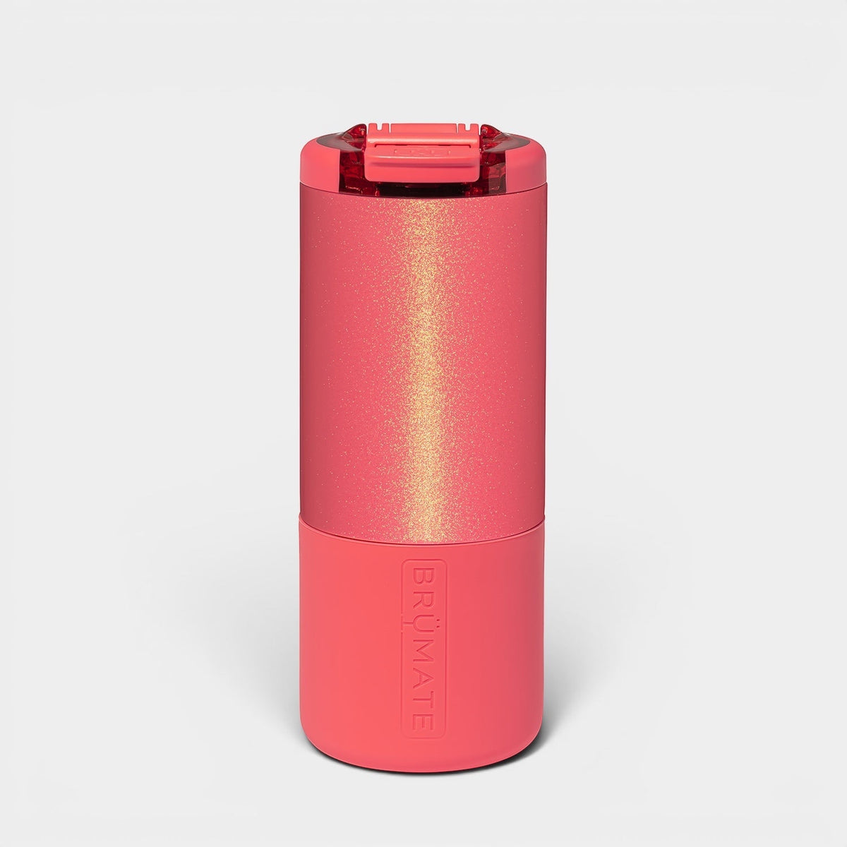 Read's Uniforms BrüMate Strova 18oz tumbler in a shimmering pink finish with a leakproof BevLock lid.