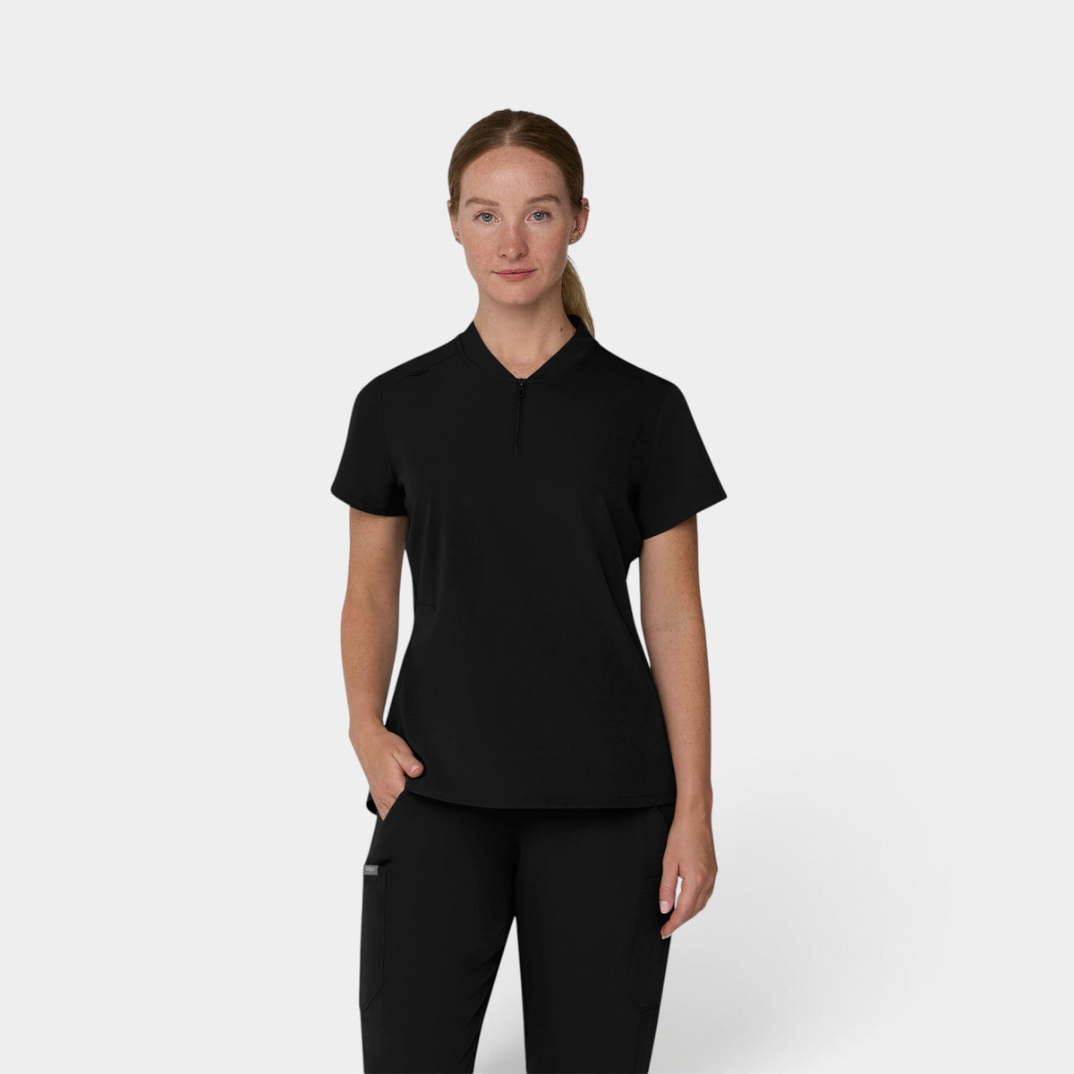 2 Pocket 1/4 Zip Scrub Top with Collar | T103