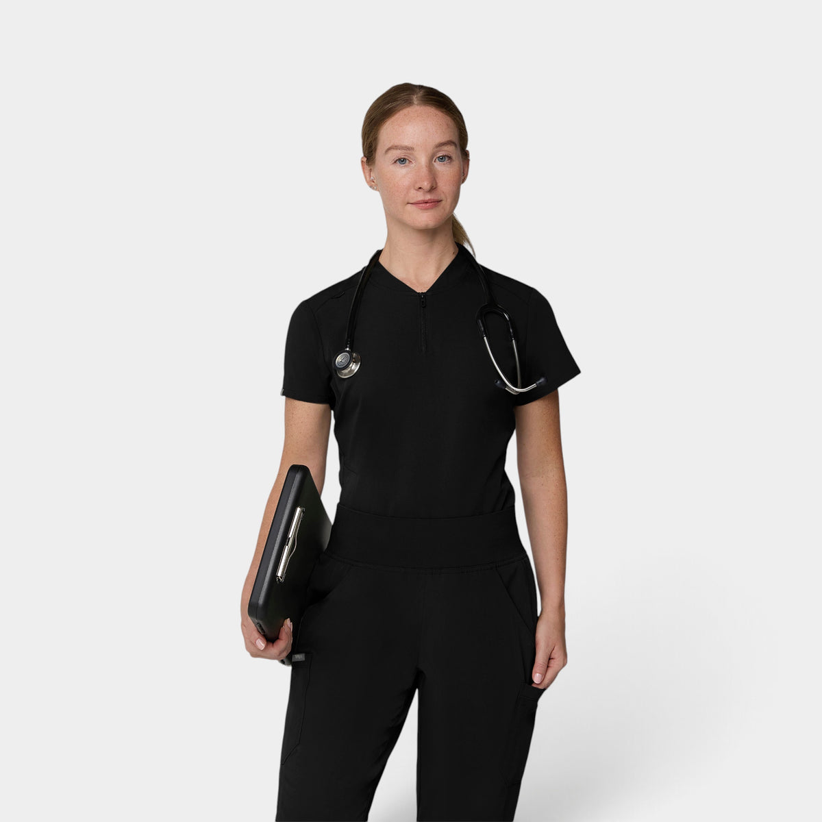 2 Pocket 1/4 Zip Scrub Top with Collar | T103