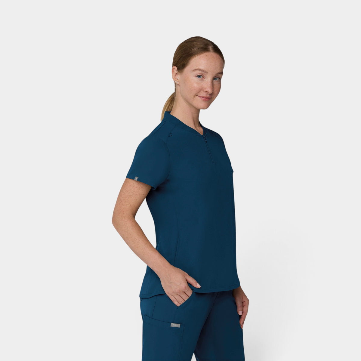 2 Pocket 1/4 Zip Scrub Top with Collar | T103