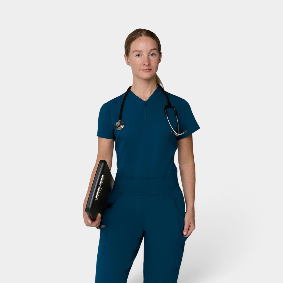 2 Pocket 1/4 Zip Scrub Top with Collar | T103