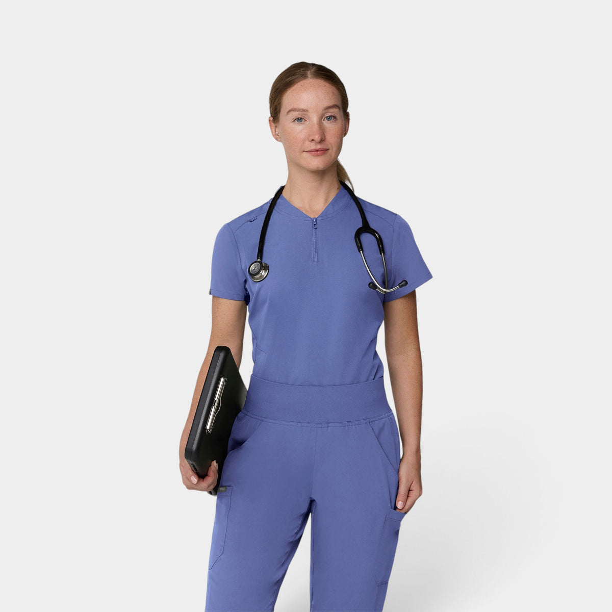 2 Pocket 1/4 Zip Scrub Top with Collar | T103
