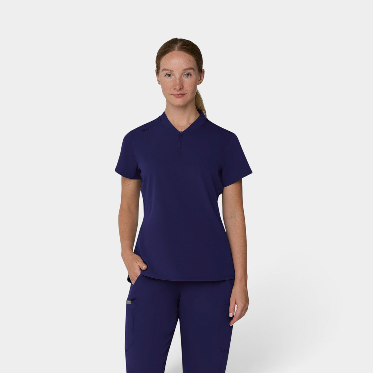 2 Pocket 1/4 Zip Scrub Top with Collar | T103