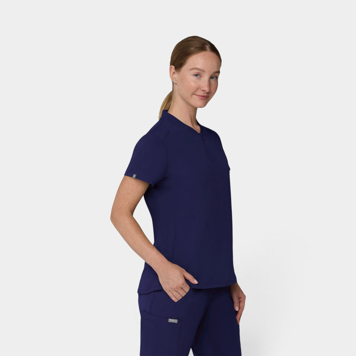 2 Pocket 1/4 Zip Scrub Top with Collar | T103