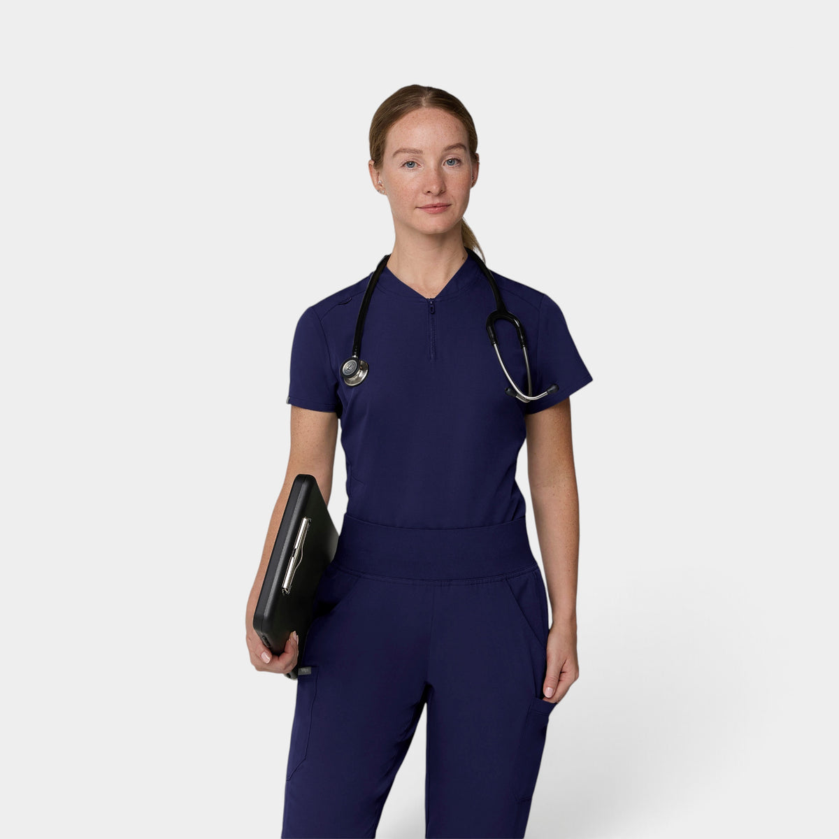 2 Pocket 1/4 Zip Scrub Top with Collar | T103