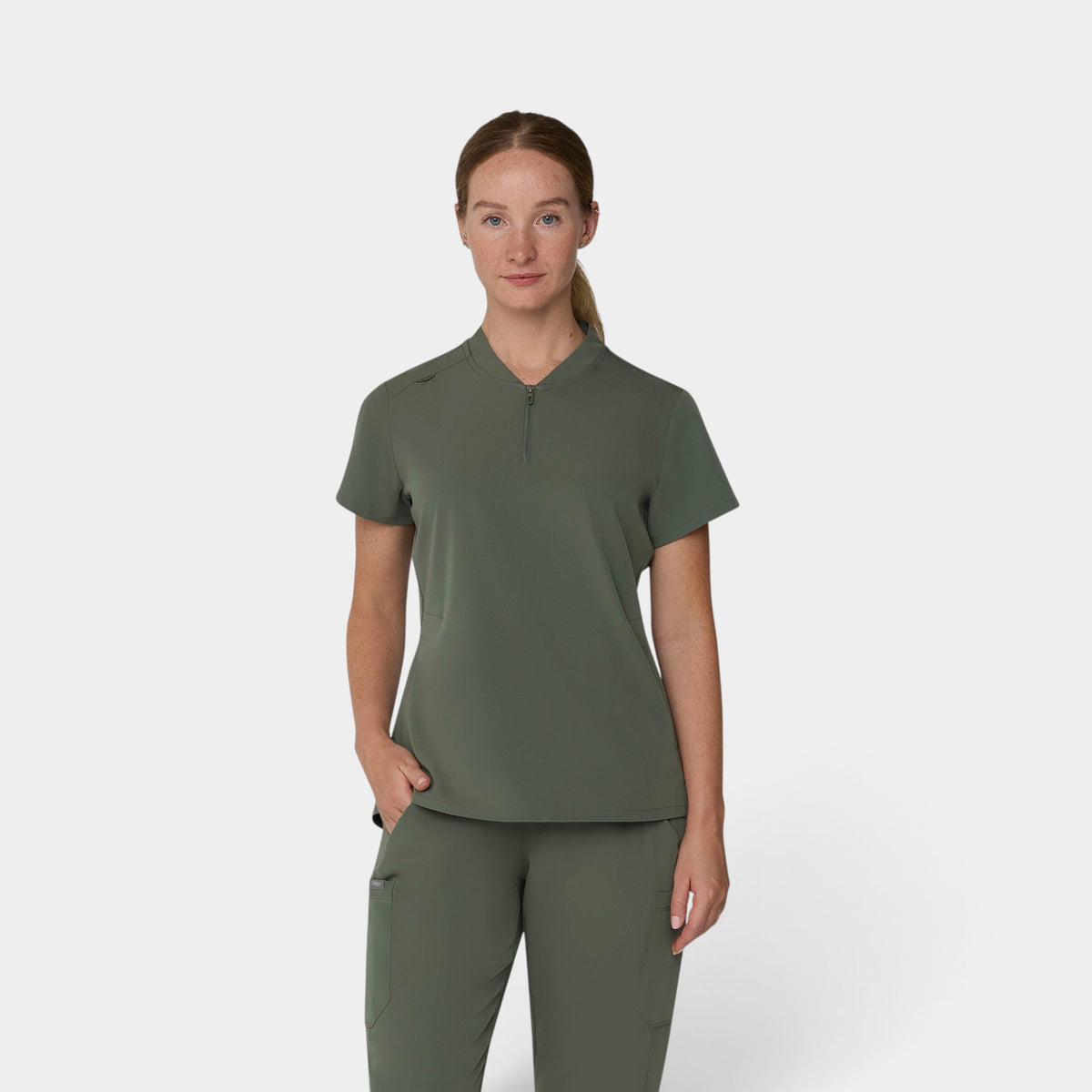2 Pocket 1/4 Zip Scrub Top with Collar | T103