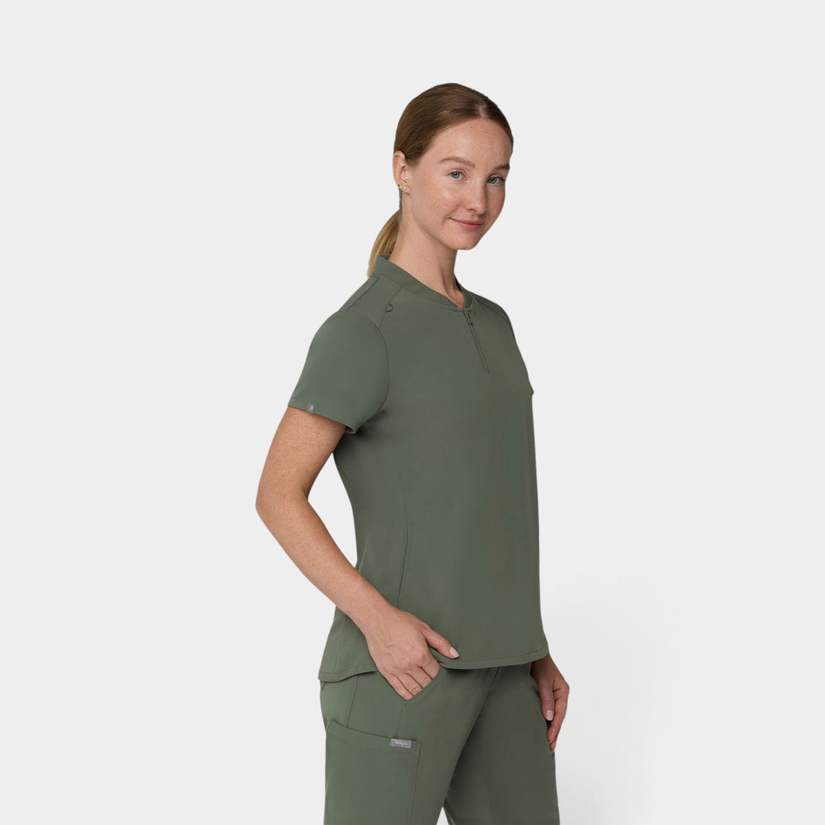 2 Pocket 1/4 Zip Scrub Top with Collar | T103