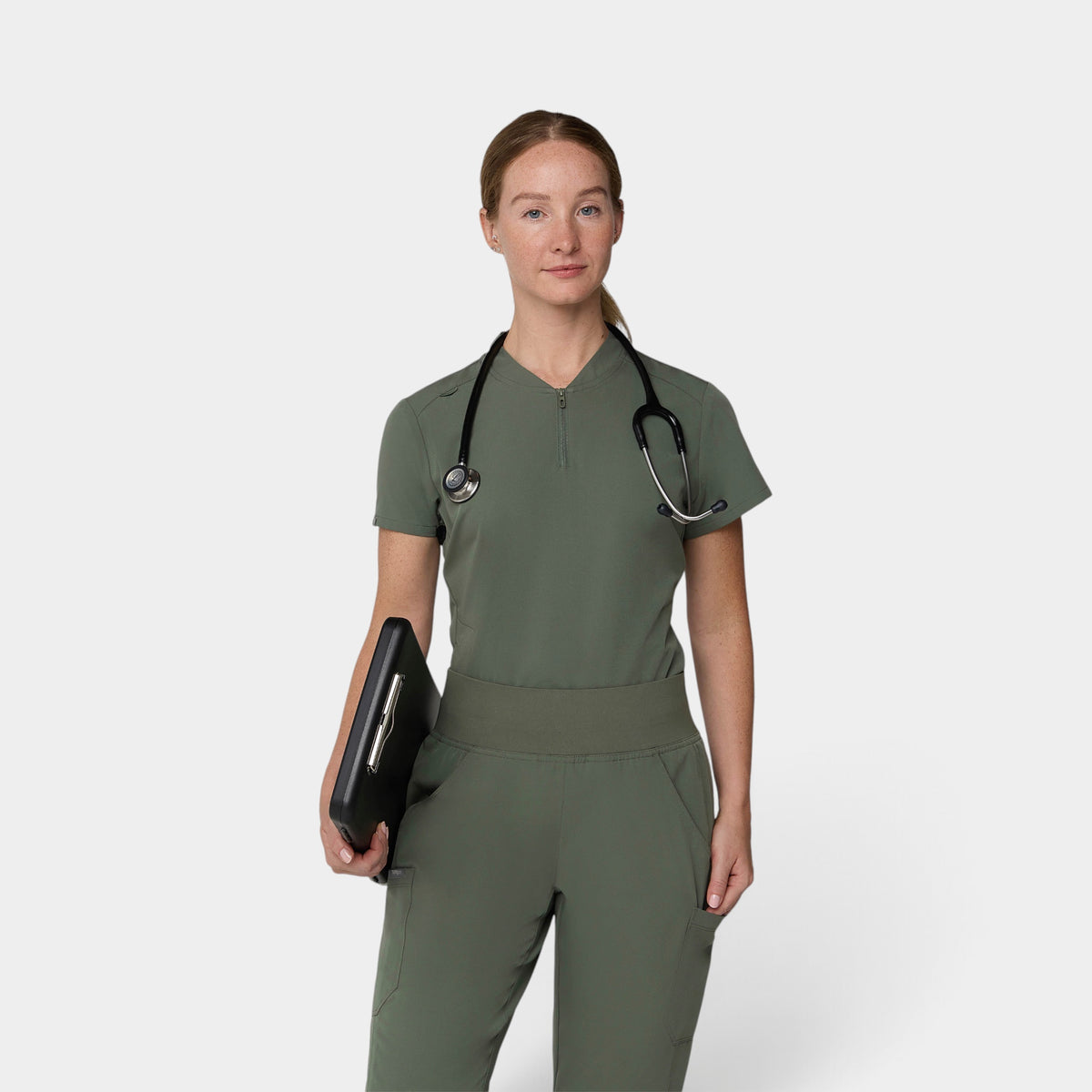2 Pocket 1/4 Zip Scrub Top with Collar | T103