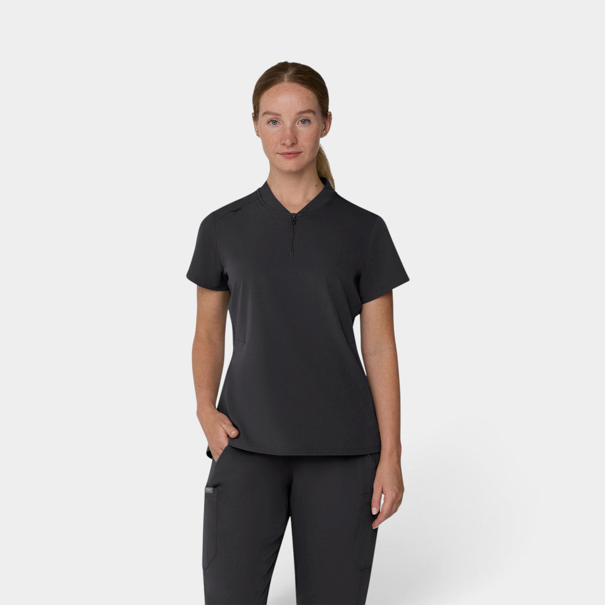 2 Pocket 1/4 Zip Scrub Top with Collar | T103