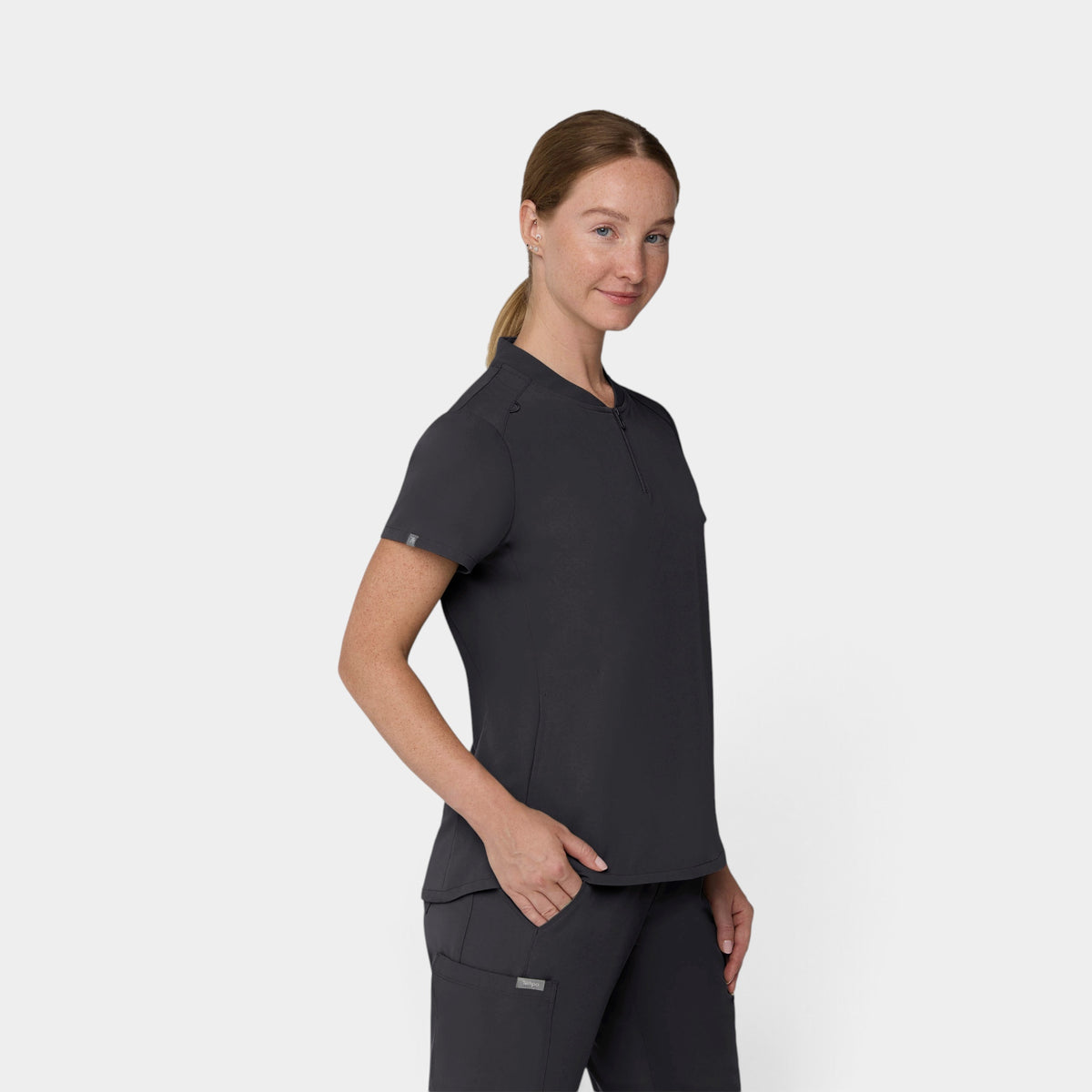 2 Pocket 1/4 Zip Scrub Top with Collar | T103