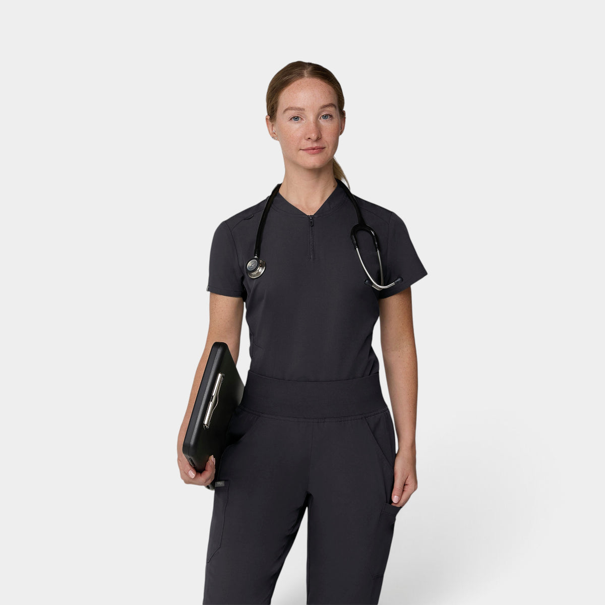 2 Pocket 1/4 Zip Scrub Top with Collar | T103