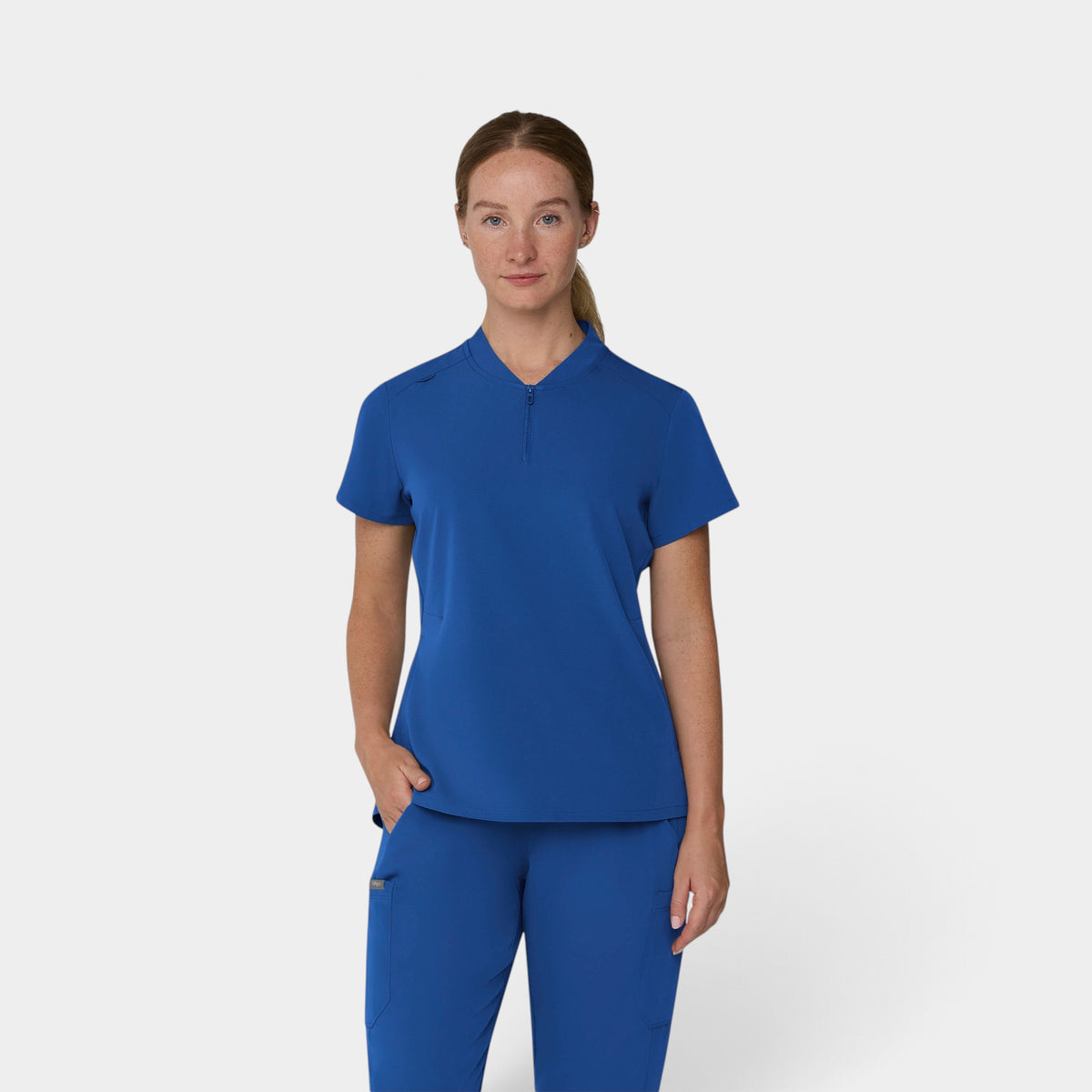 2 Pocket 1/4 Zip Scrub Top with Collar | T103