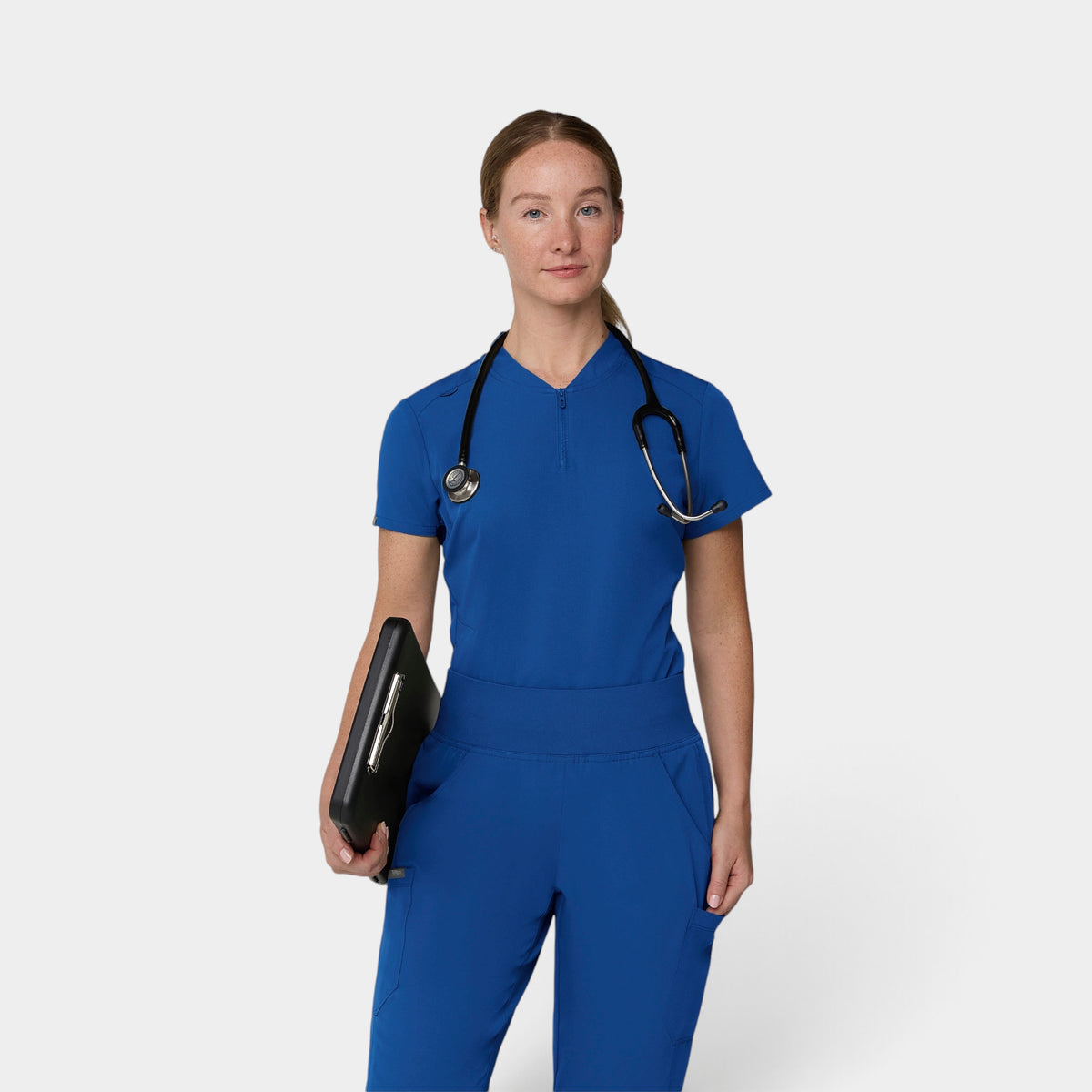 2 Pocket 1/4 Zip Scrub Top with Collar | T103