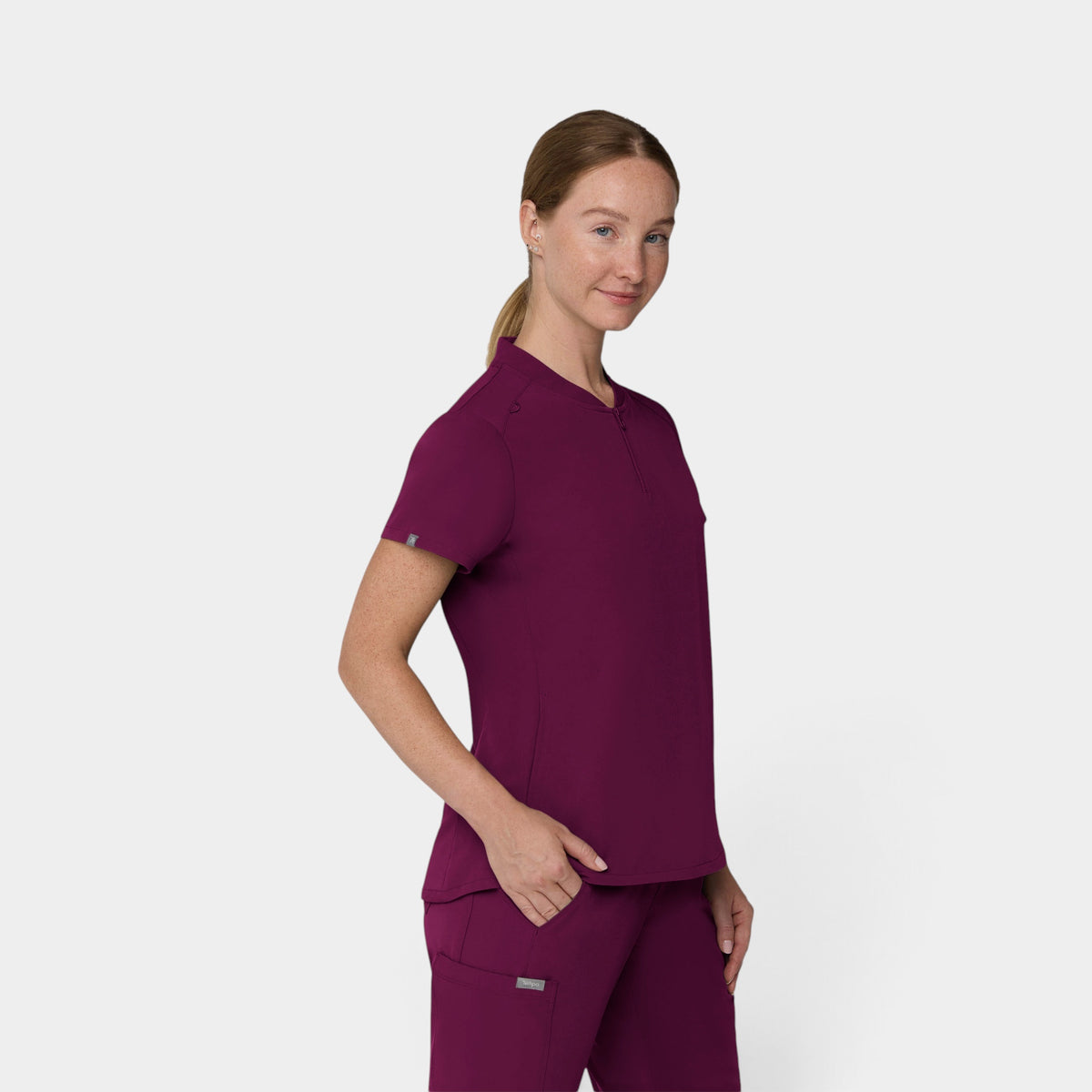 2 Pocket 1/4 Zip Scrub Top with Collar | T103