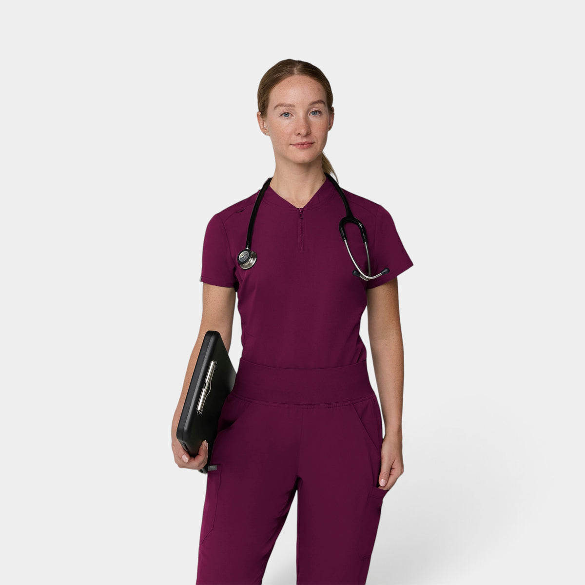 2 Pocket 1/4 Zip Scrub Top with Collar | T103