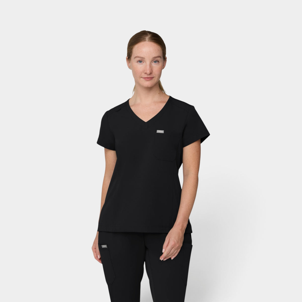 Chest Pocket Top With Curved Hem | T102