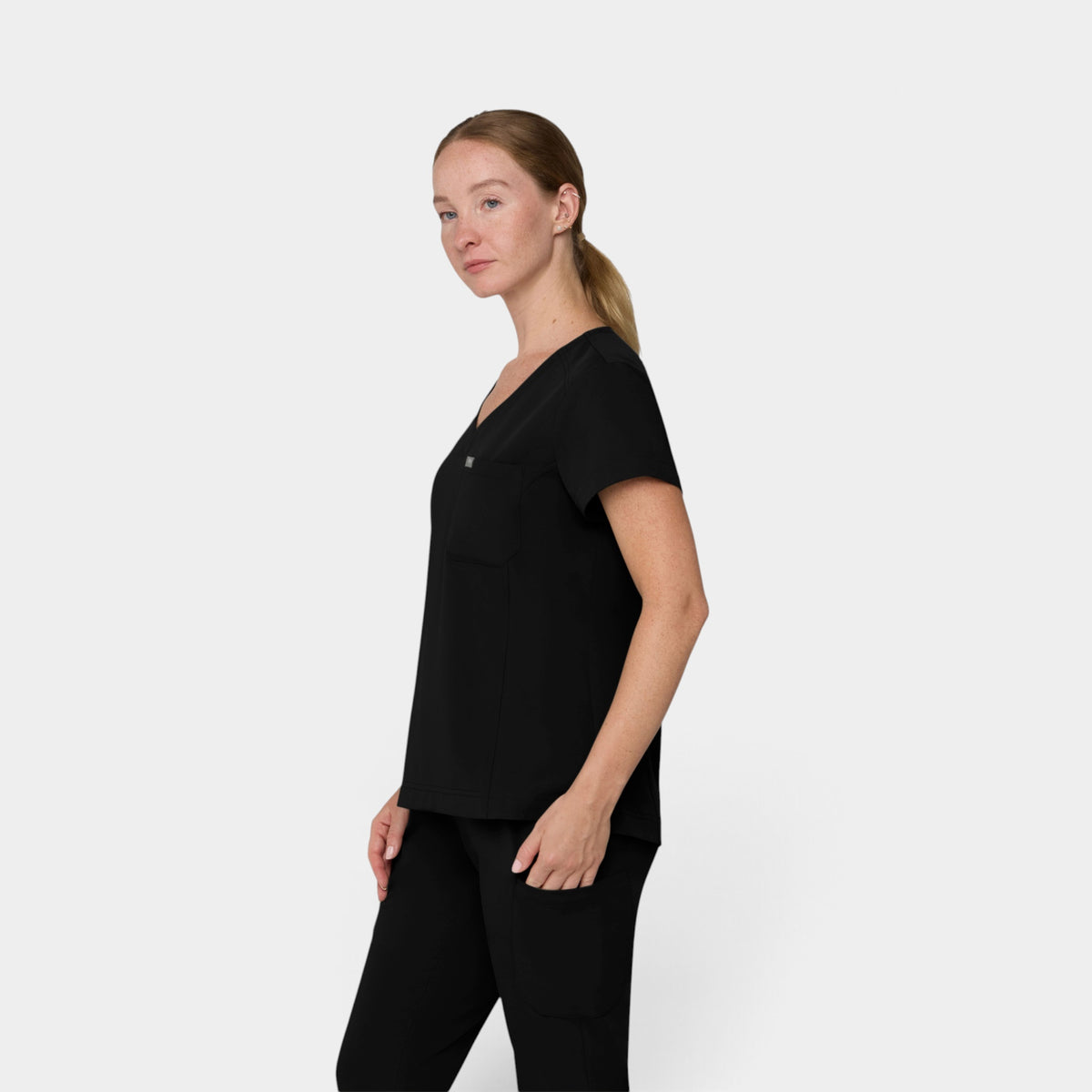 Chest Pocket Top With Curved Hem | T102