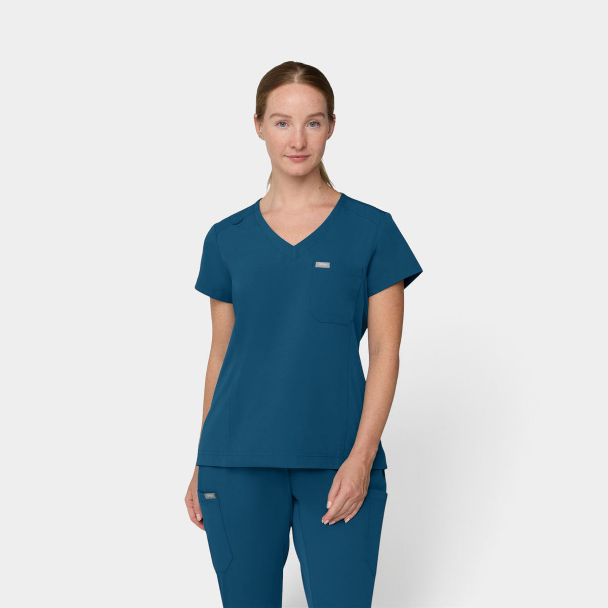 Chest Pocket Top With Curved Hem | T102