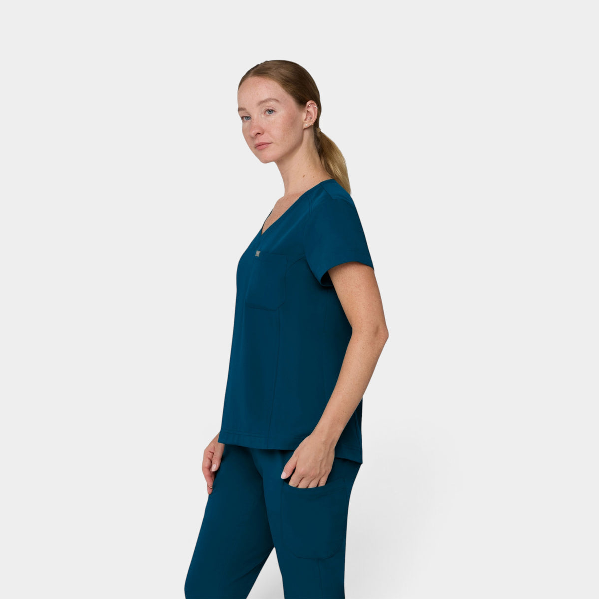 Chest Pocket Top With Curved Hem | T102