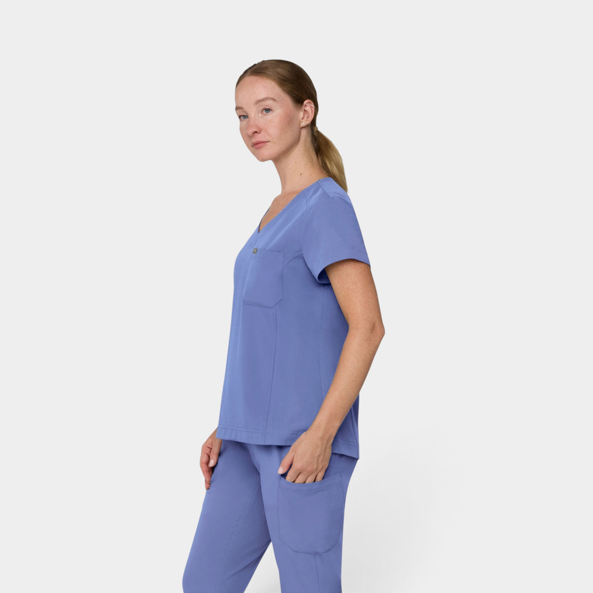 Chest Pocket Top With Curved Hem | T102