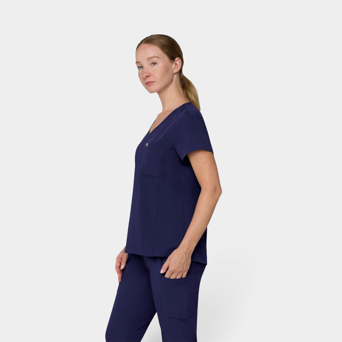 Chest Pocket Top With Curved Hem | T102