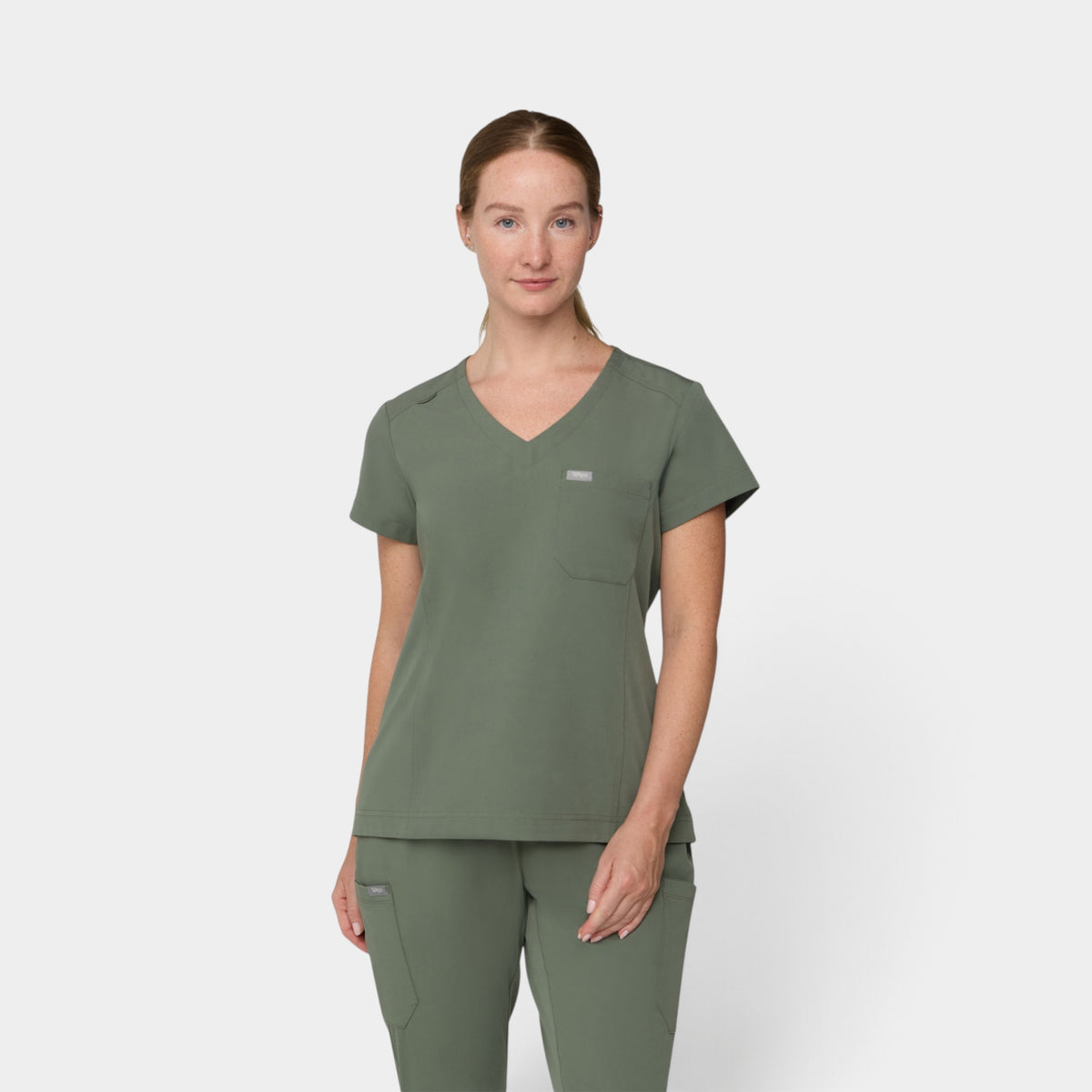 Chest Pocket Top With Curved Hem | T102