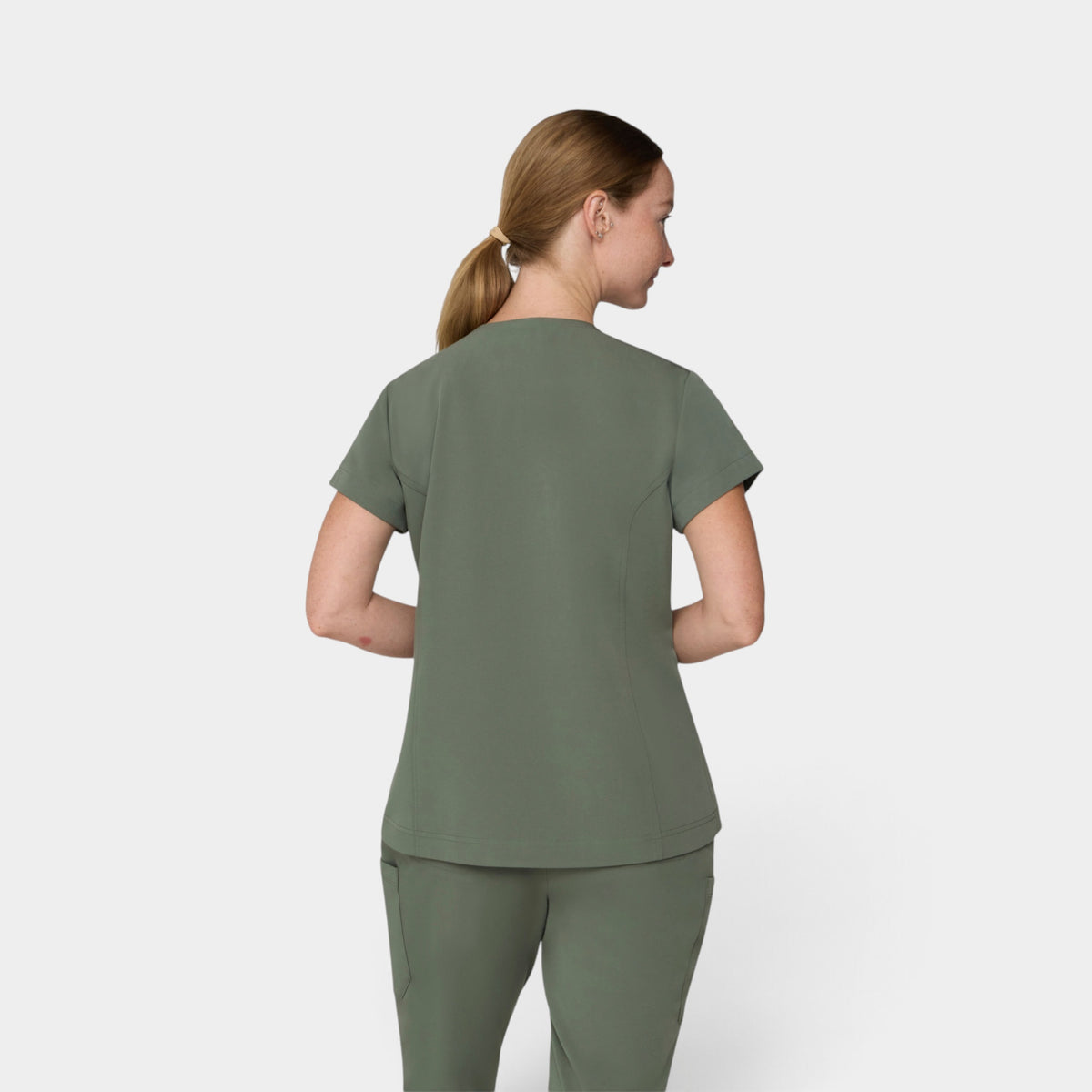 Chest Pocket Top With Curved Hem | T102