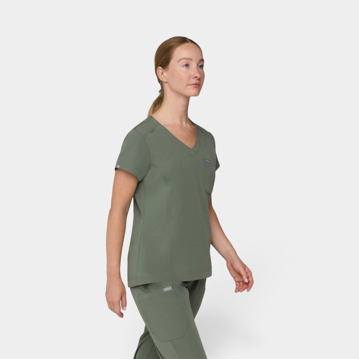 Chest Pocket Top With Curved Hem | T102