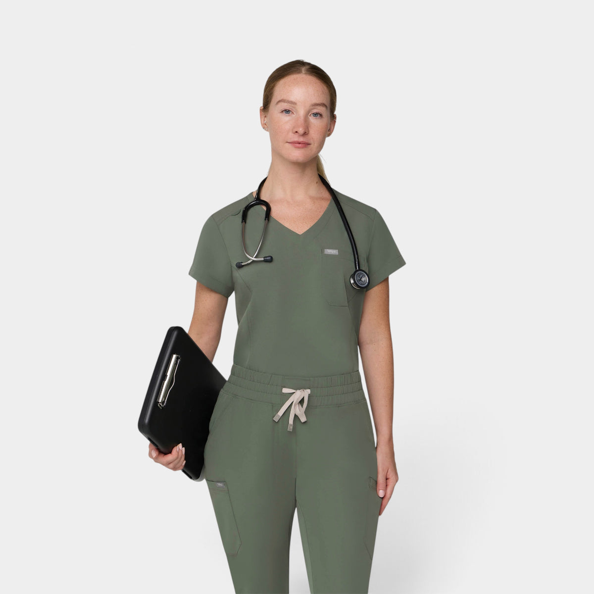 Chest Pocket Top With Curved Hem | T102