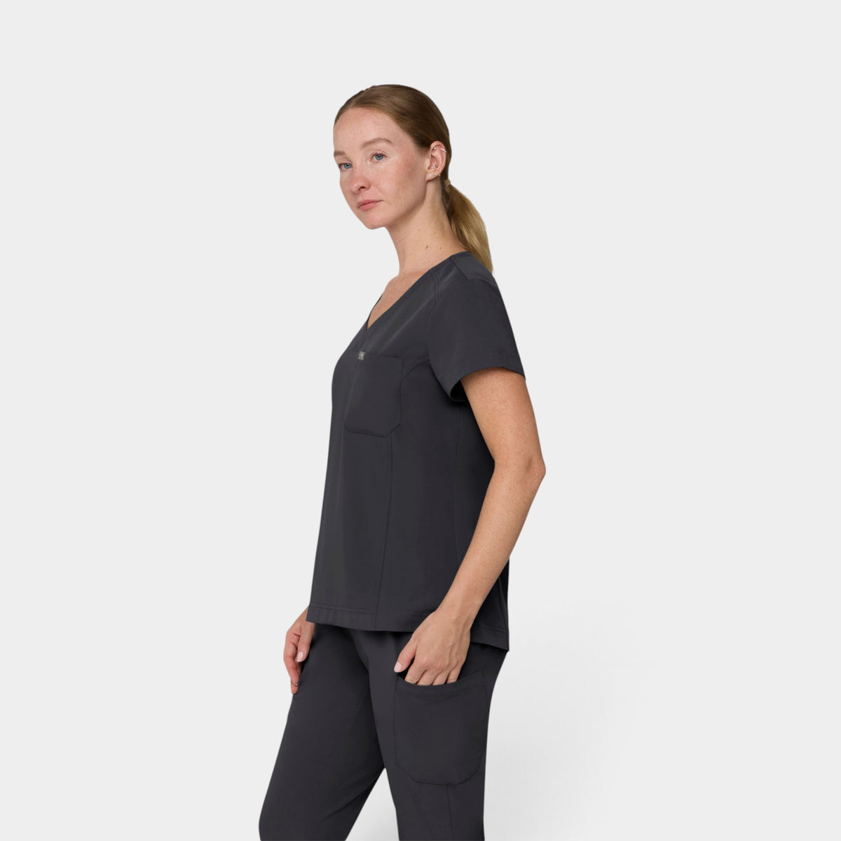 Chest Pocket Top With Curved Hem | T102