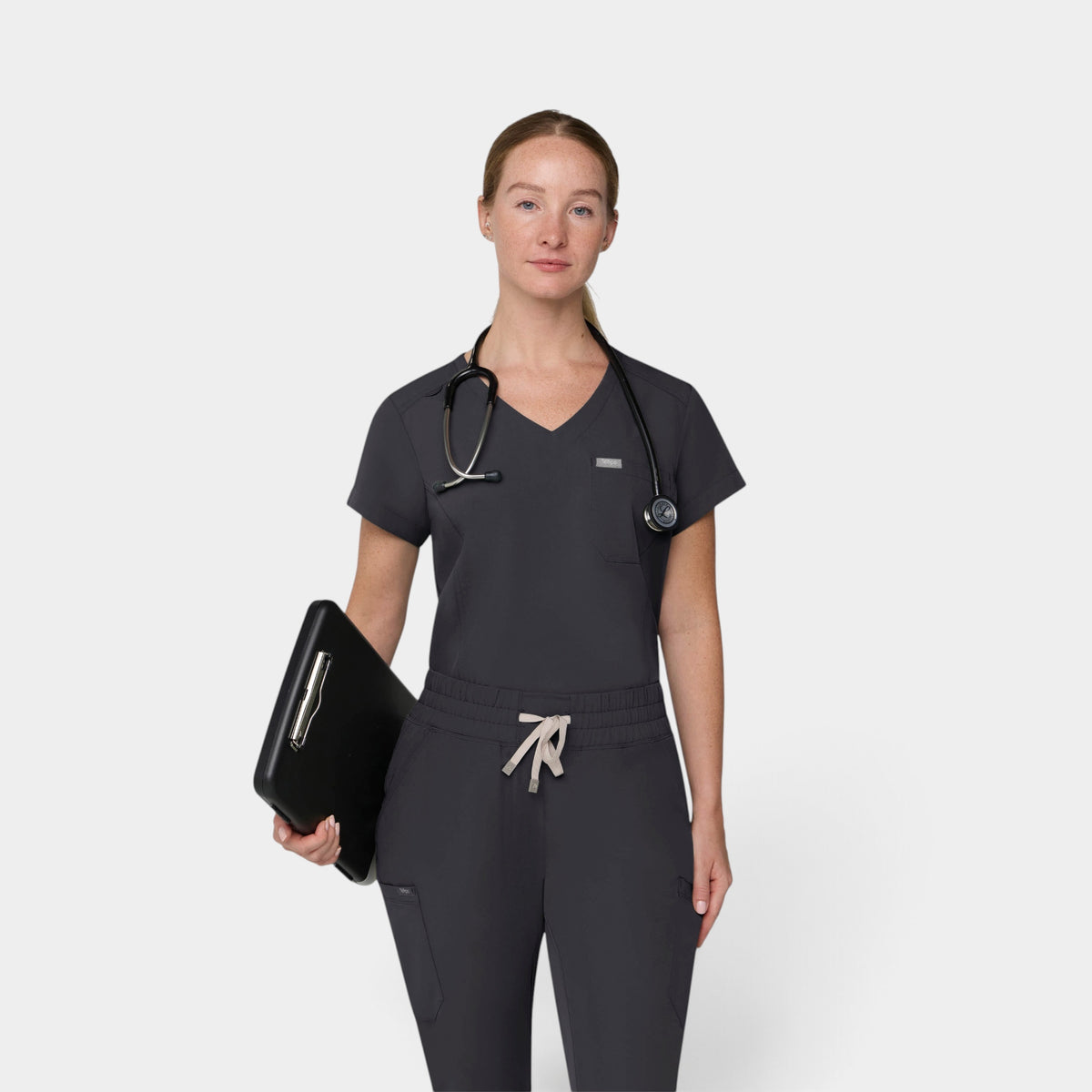 Chest Pocket Top With Curved Hem | T102