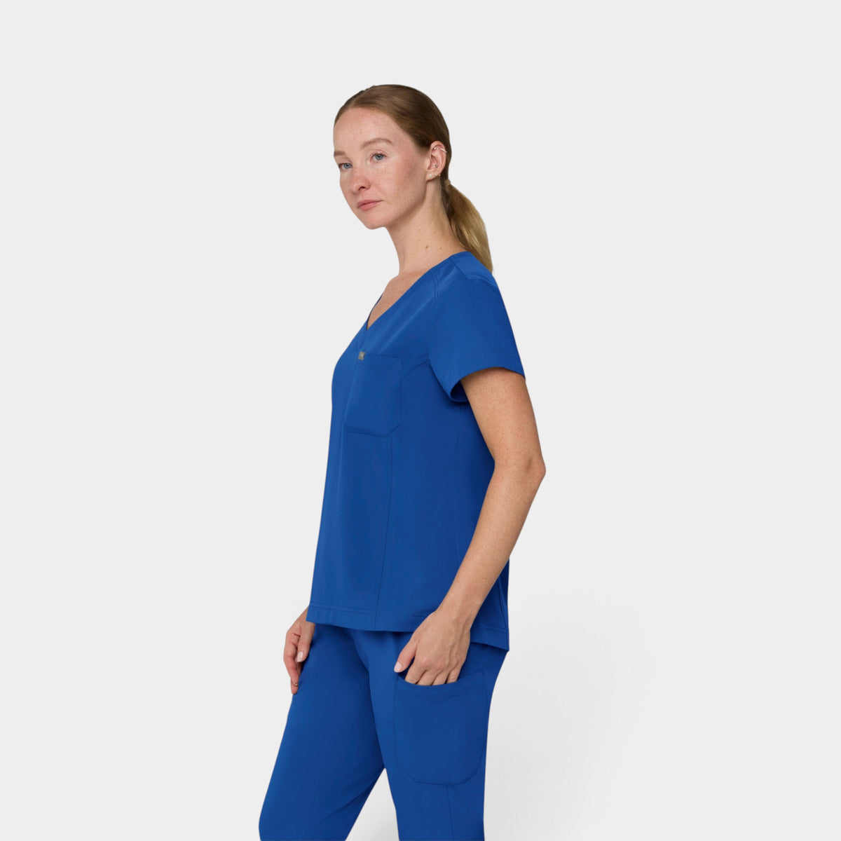 Chest Pocket Top With Curved Hem | T102