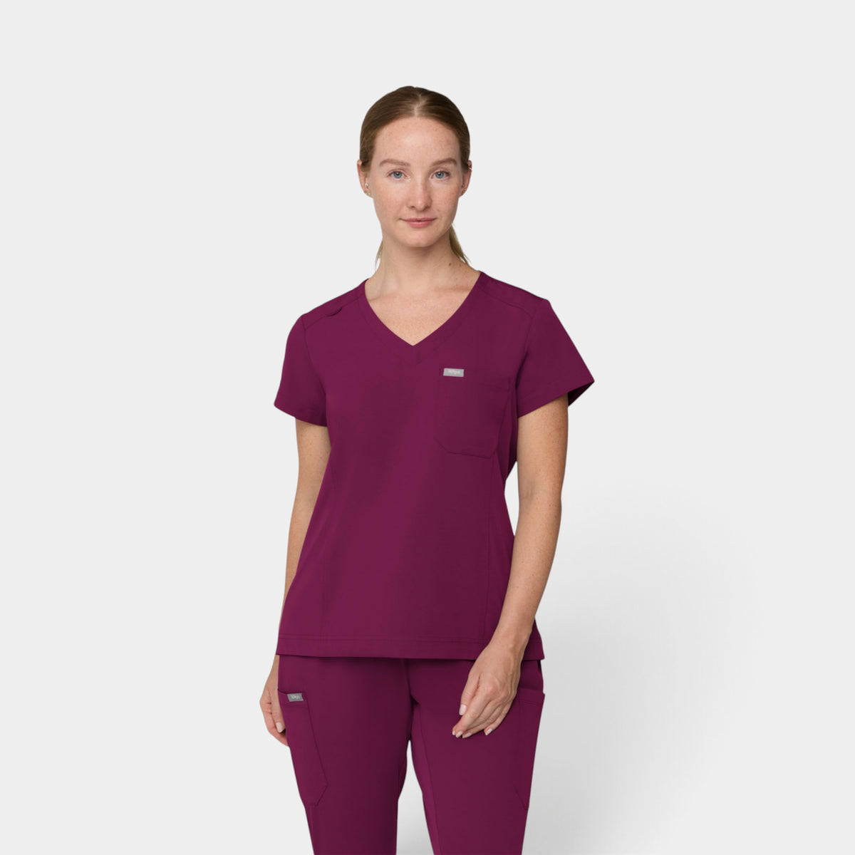 Chest Pocket Top With Curved Hem | T102