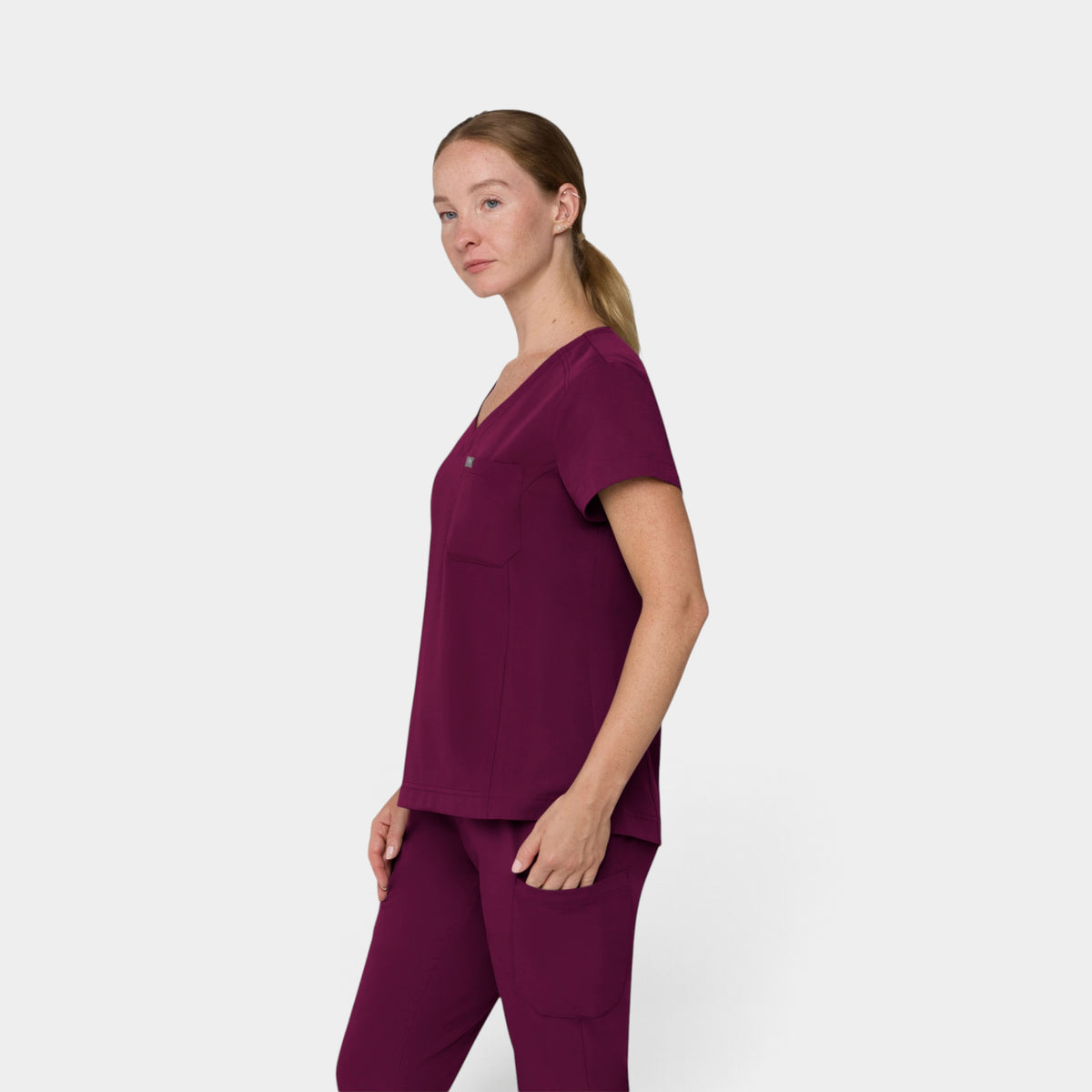 Chest Pocket Top With Curved Hem | T102