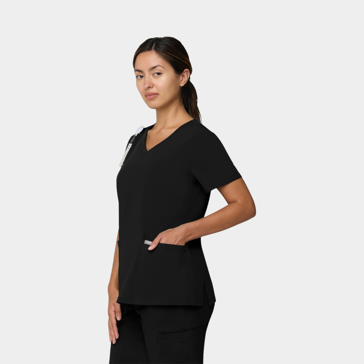 Curved V-Neck 2 Pocket Top | T101