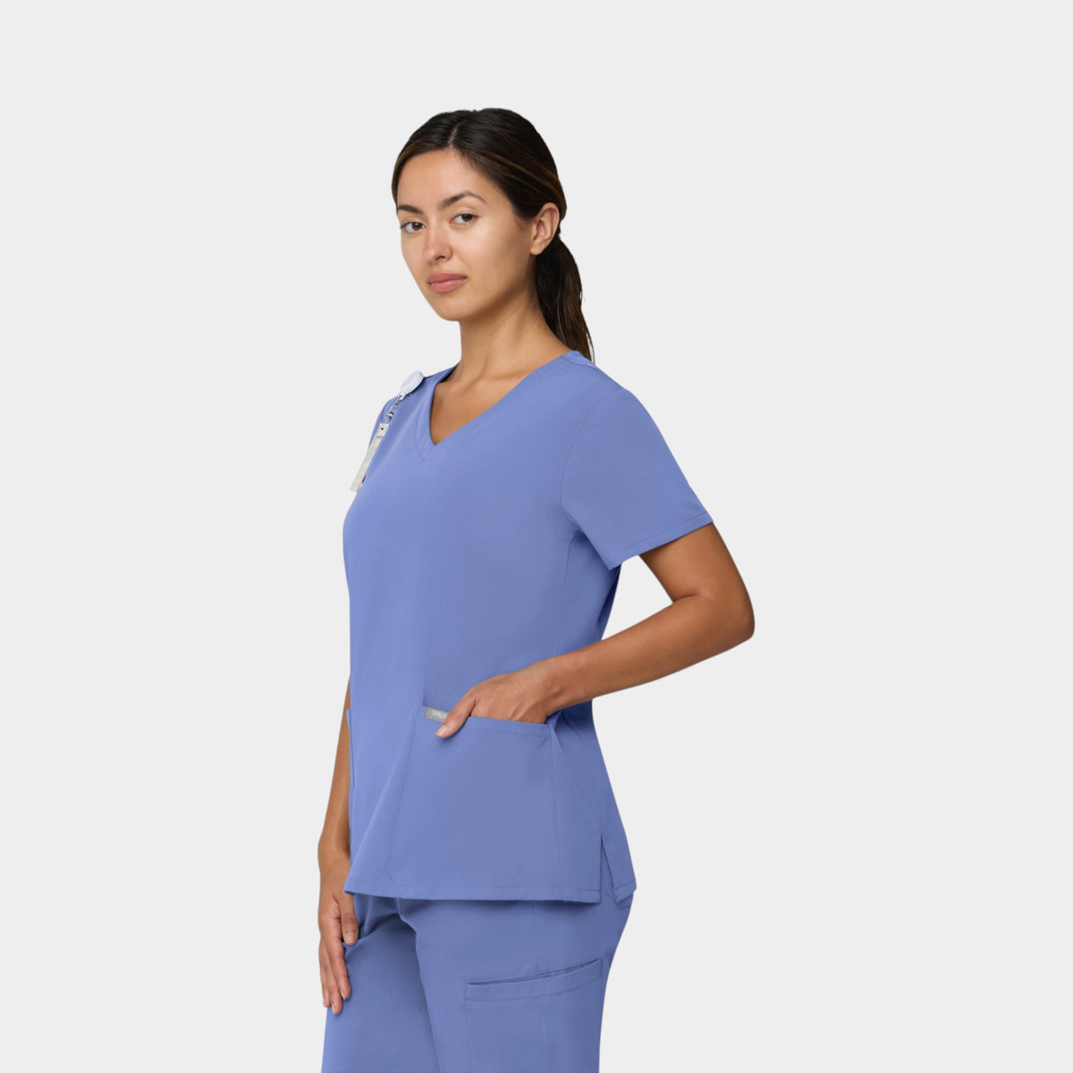 Curved V-Neck 2 Pocket Top | T101