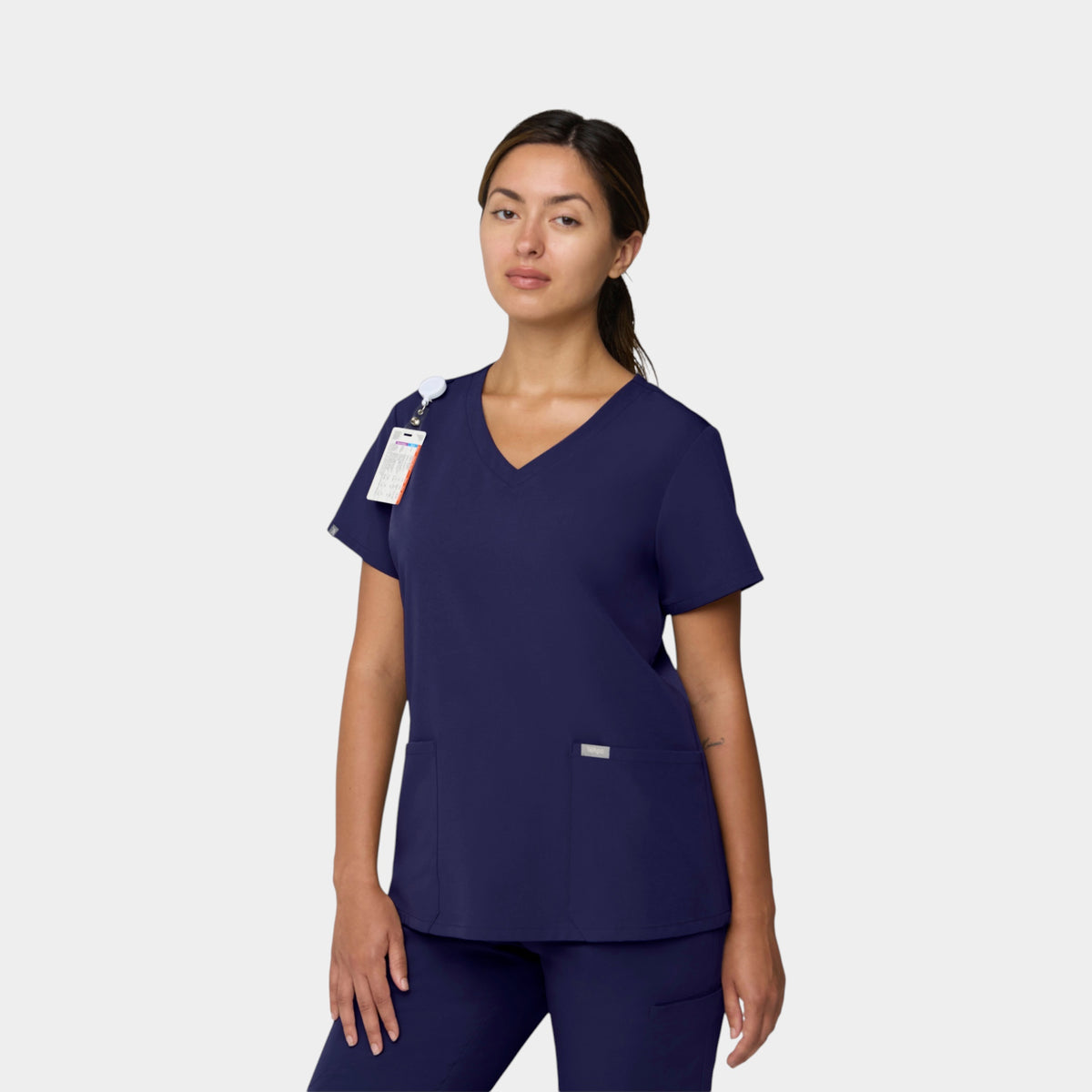 Curved V-Neck 2 Pocket Top | T101