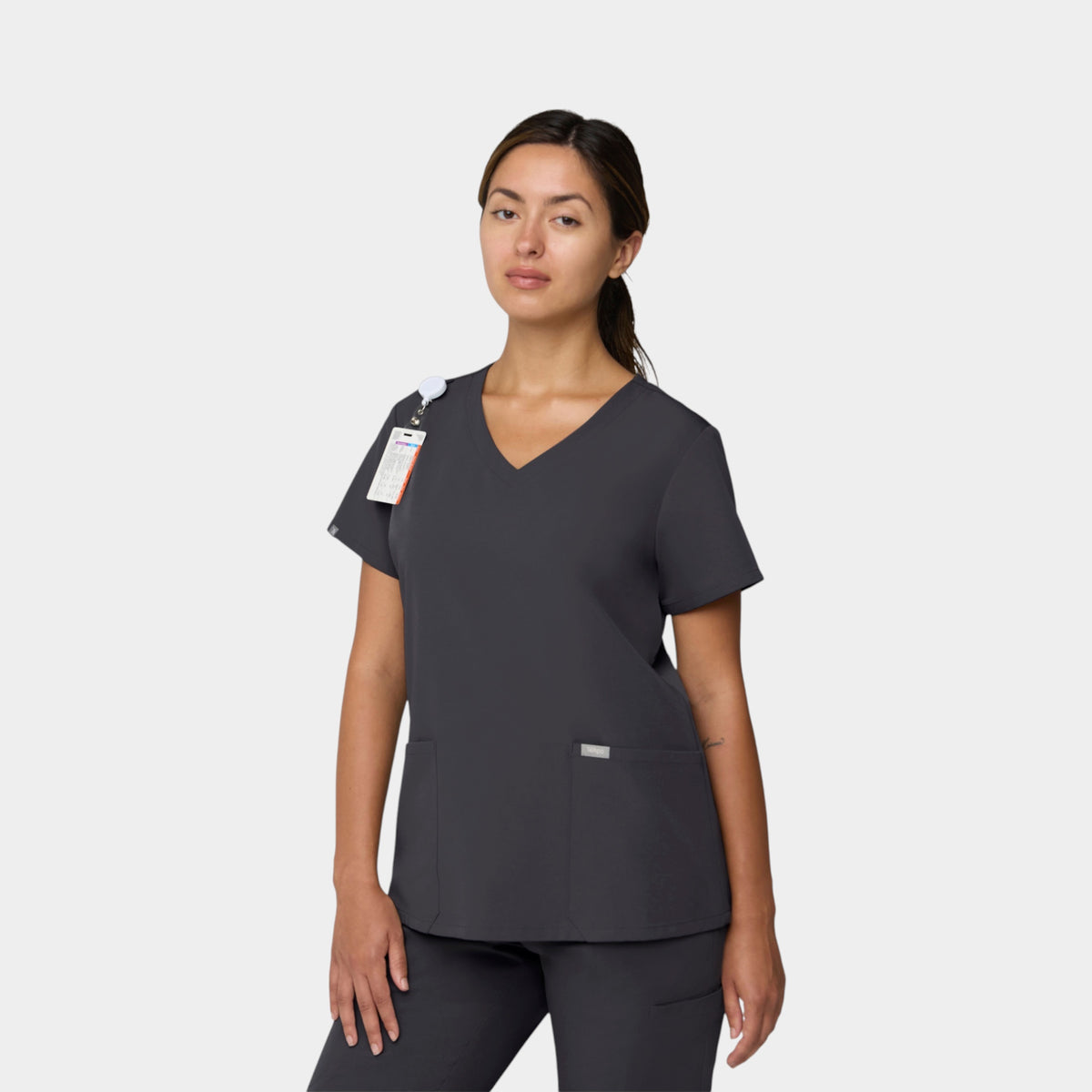 Curved V-Neck 2 Pocket Top | T101