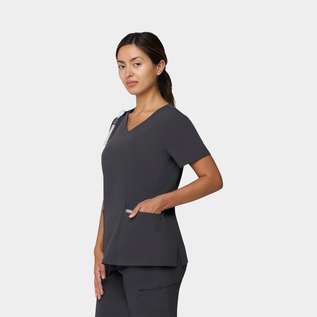 Curved V-Neck 2 Pocket Top | T101