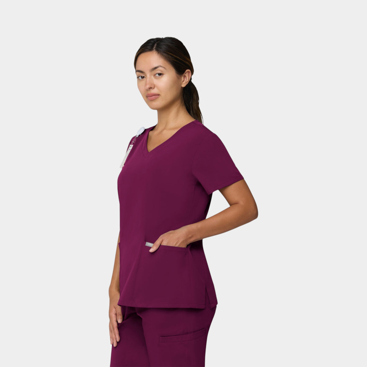 Curved V-Neck 2 Pocket Top | T101