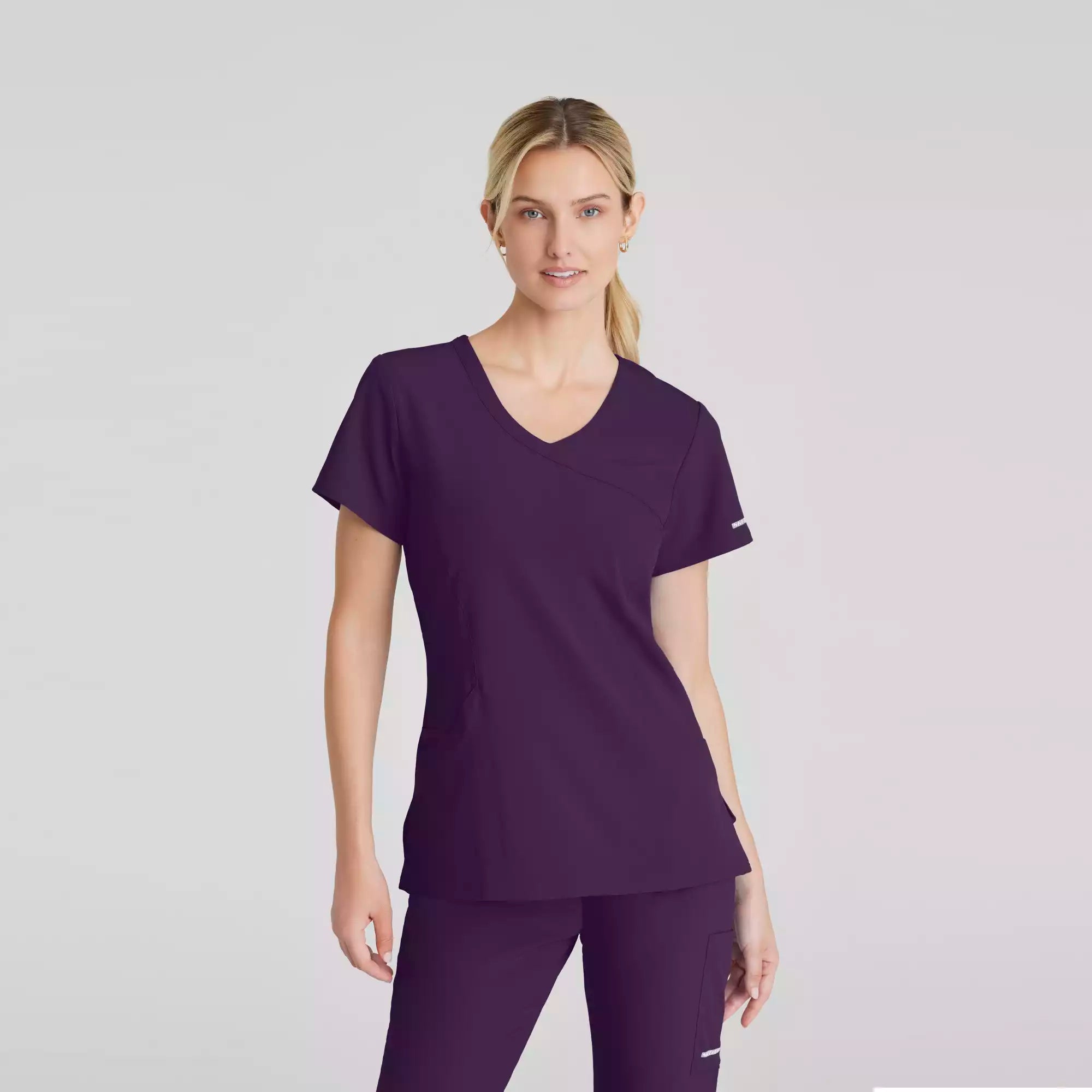 Women's Mock-Wrap V-Neck Scrub Top | SK102