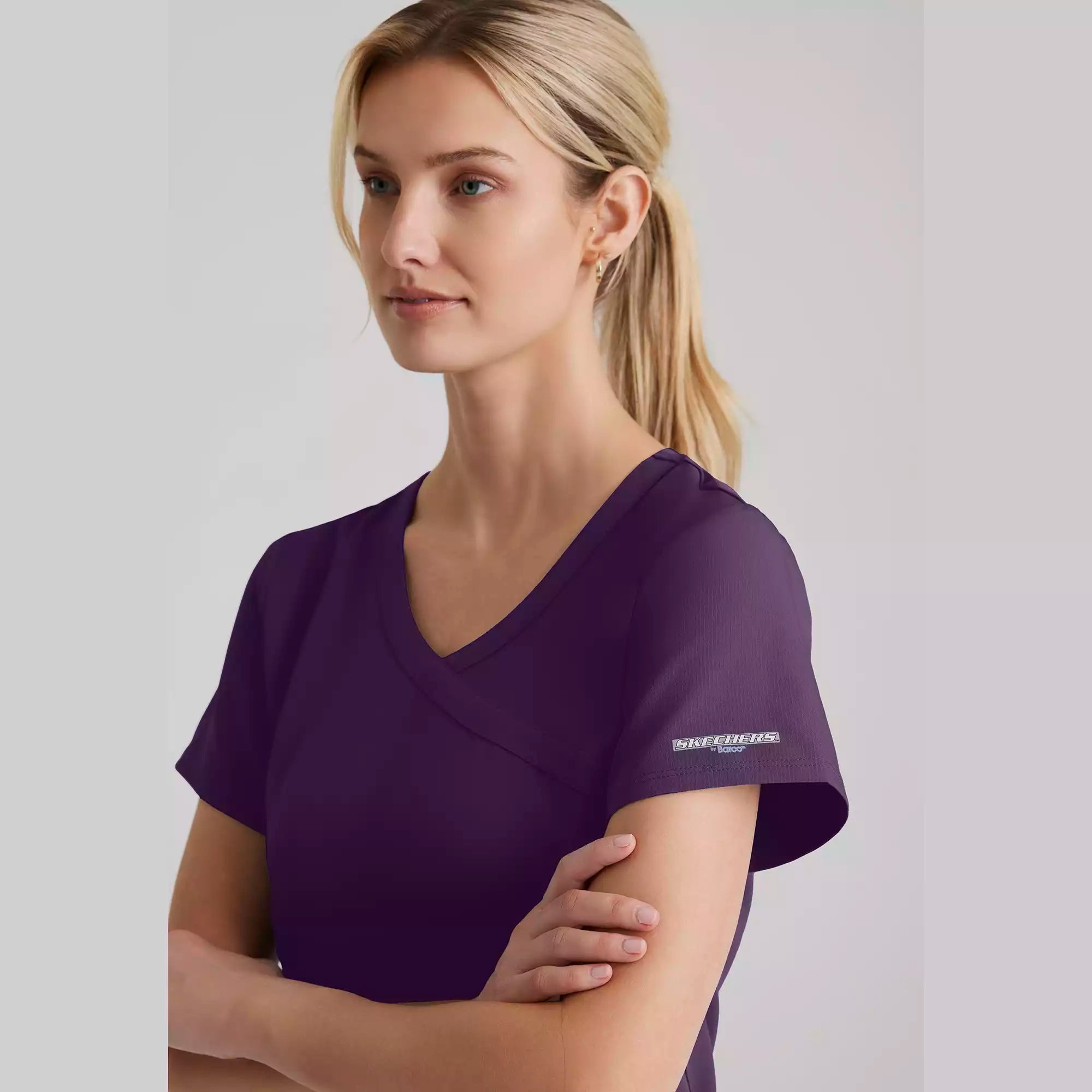Women's Mock-Wrap V-Neck Scrub Top | SK102