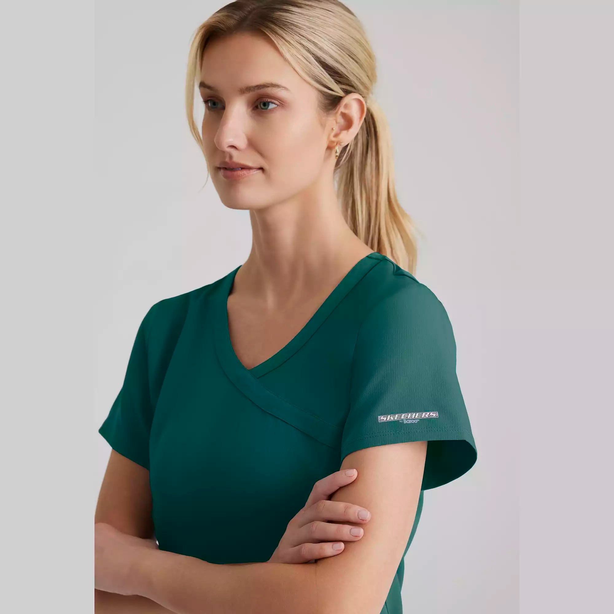 Women's Mock-Wrap V-Neck Scrub Top | SK102