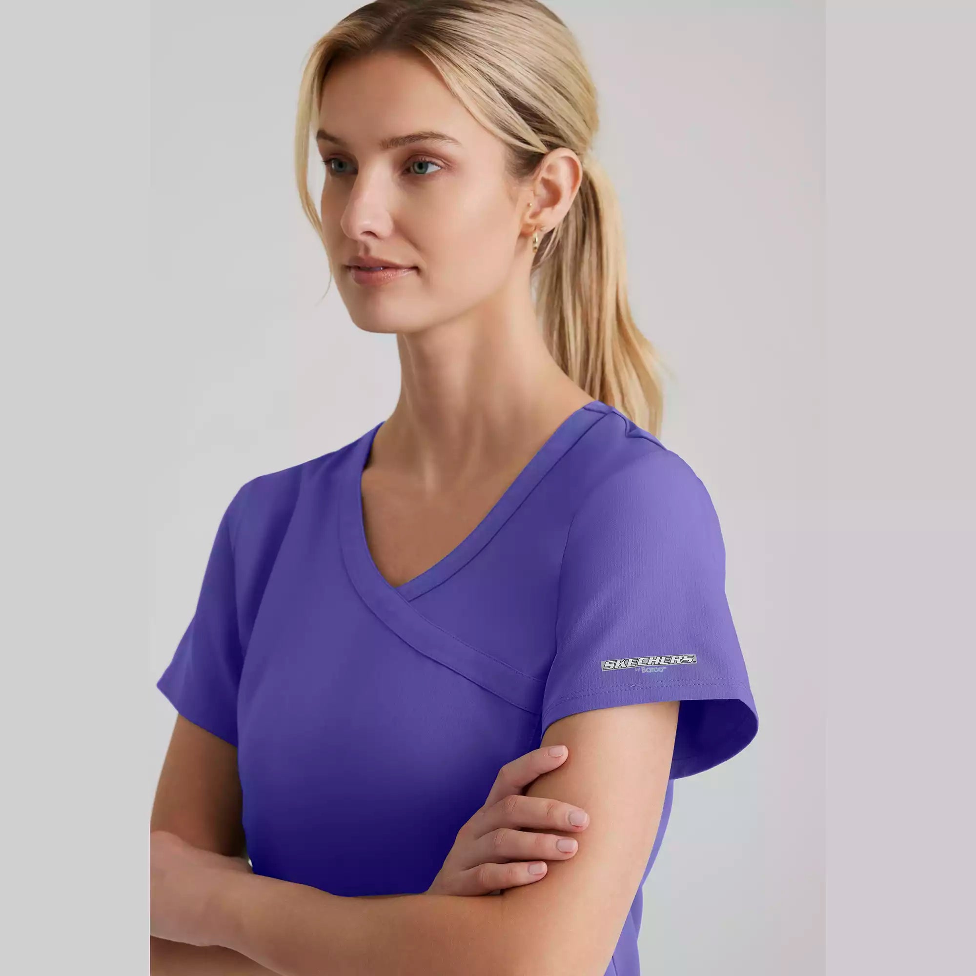 Women's Mock-Wrap V-Neck Scrub Top | SK102