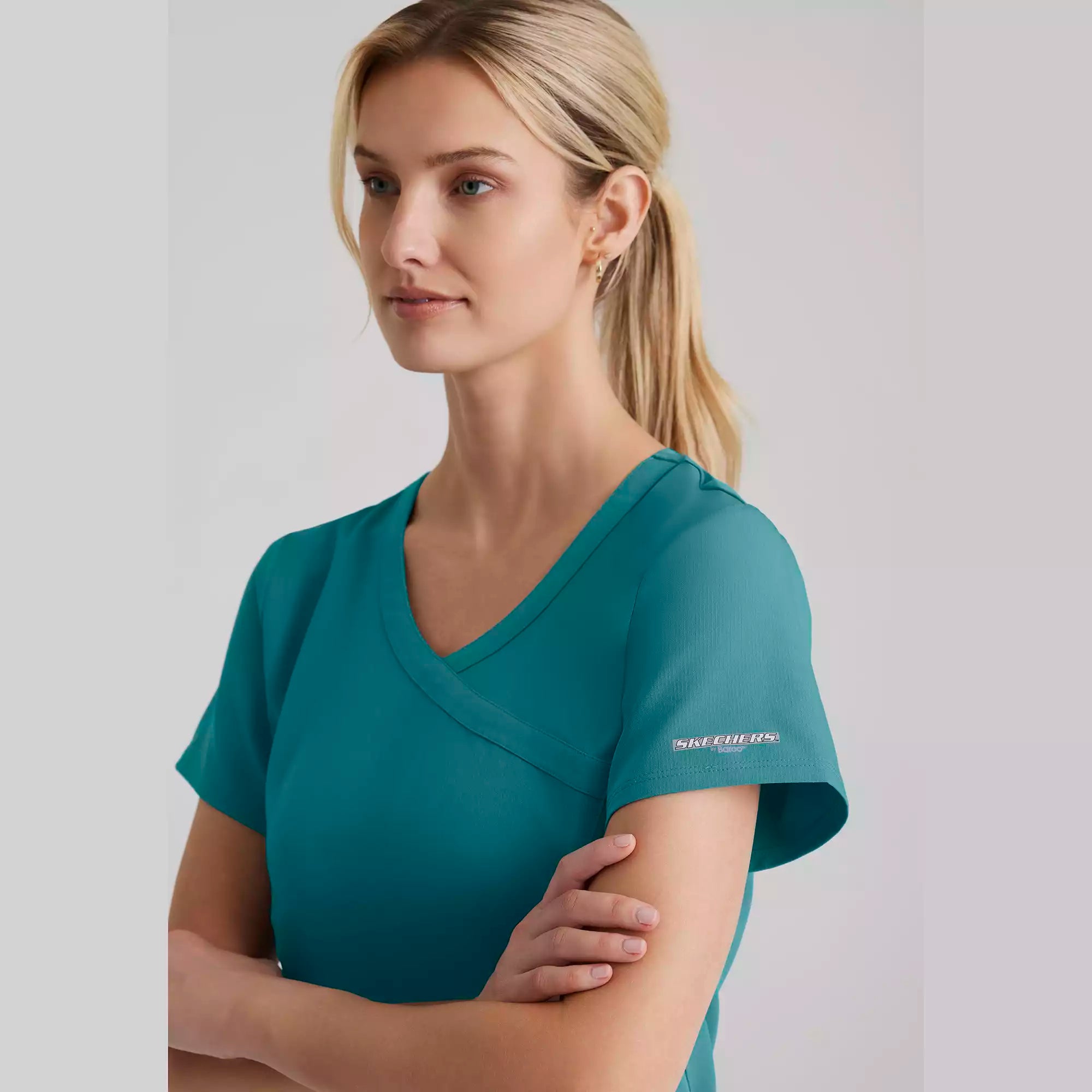 Women's Mock-Wrap V-Neck Scrub Top | SK102
