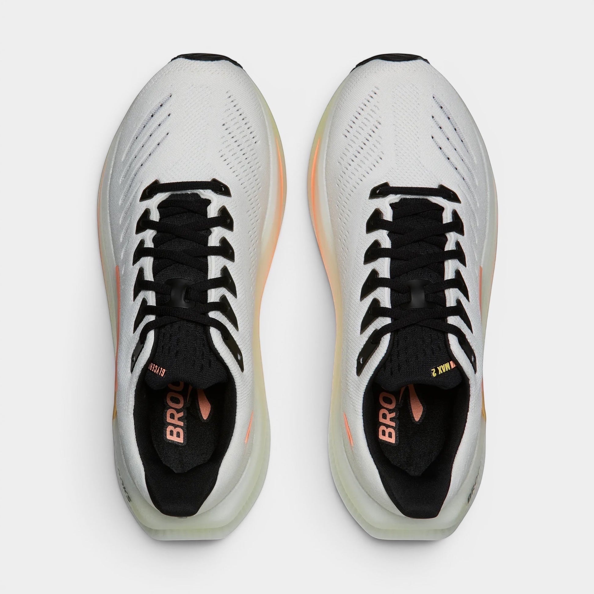 Read's Uniforms white and peach Brooks Glycerin Max 2 women's running shoes with black laces and breathable mesh upper.
