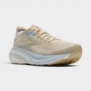 Read's Uniforms Adrenaline GTS 25 women's running shoe in beige with light blue accents. Breathable mesh upper and balanced cushioning.